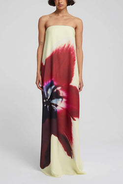 Floral Print Sexy Strapless Backless Belt Maxi Dress