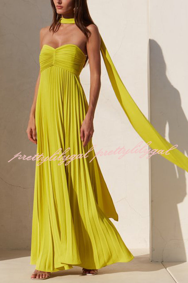 Exquisite Princess Pleated Off Shoulder with Scarf Party Maxi Dress