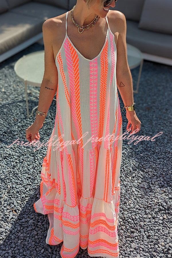 Away on Vacay Ethnic Print A-line Cami Maxi Dress