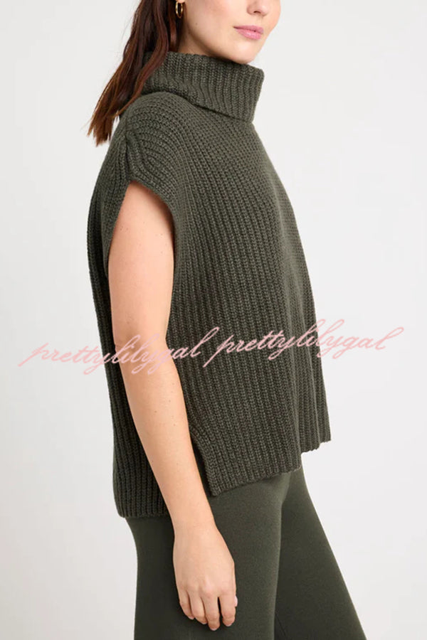 Comfortable and Luxe Knit TurtleNeck Cap Sleeves Lightweight Sweater