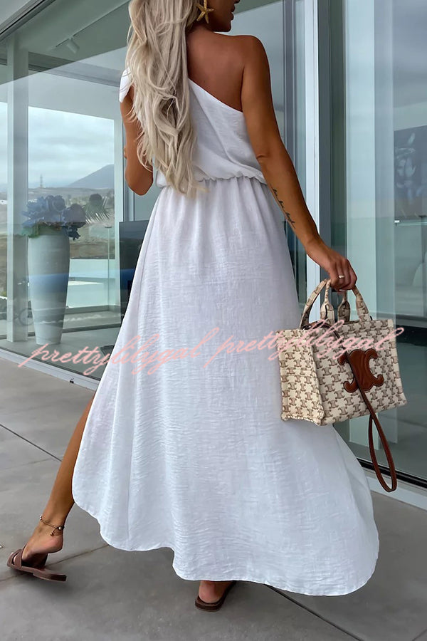 Bayside Beauty One Shoulder Slit Relaxed Midi Dress