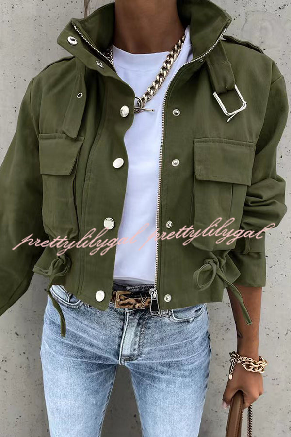 Unique Stylish Printed Casual Pocket Statement Jacket