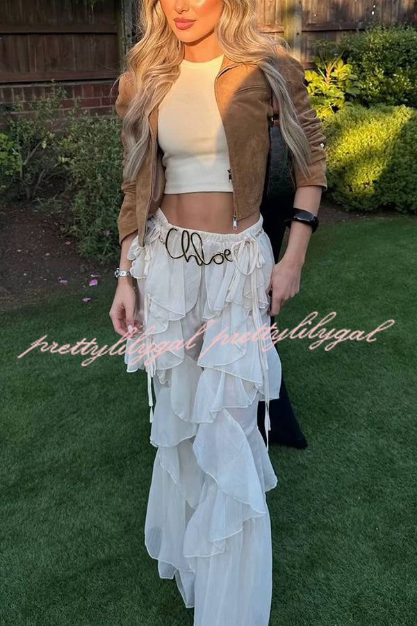 Fashionable Ruffled Elastic Waist Holiday Style Flared Pants