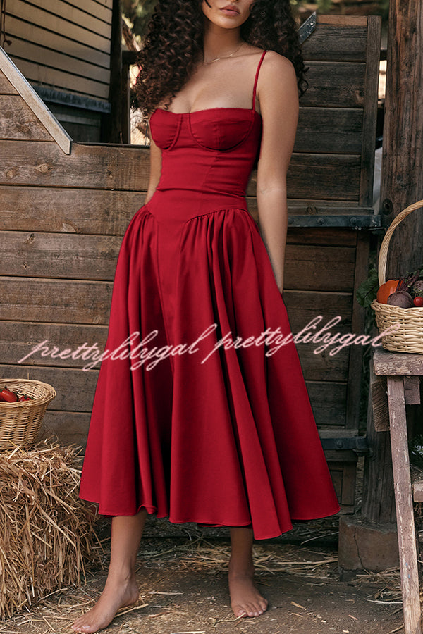 Solid Color Buttonless Bandeau Side Pocket Midi Dress