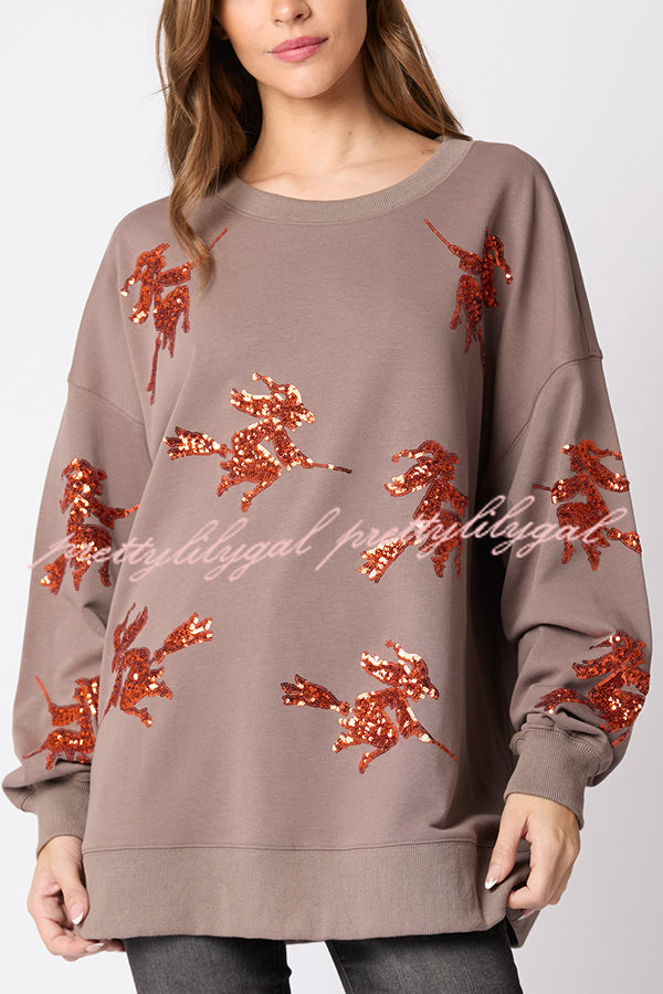 Halloween Witch Sequined Loose Casual Sweatshirt