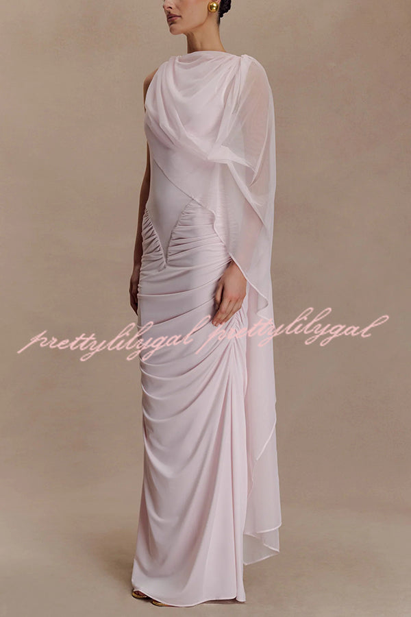 Fashionable Mesh Shawl Sleeveless Slim Fit Pleated Maxi Dress