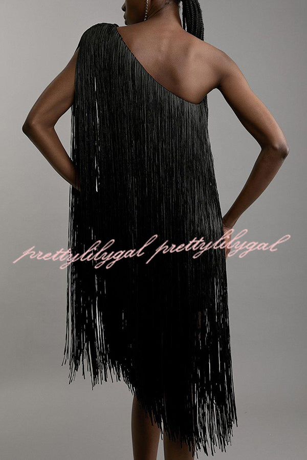Fashion One-shoulder Slim-fit Elegant Tassel Mini Dress