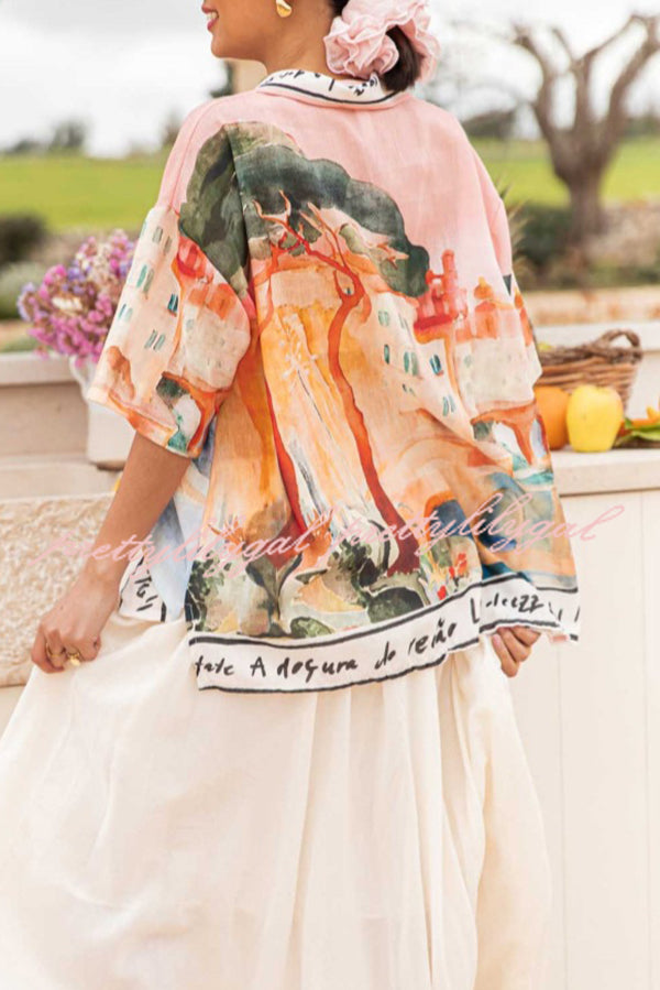 Unique Print Lapel Short Sleeve Vacation Casual Shirt
