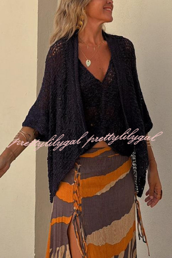 Fashionable Vacation Knit Hollow Bat Sleeve Loose Cardigan