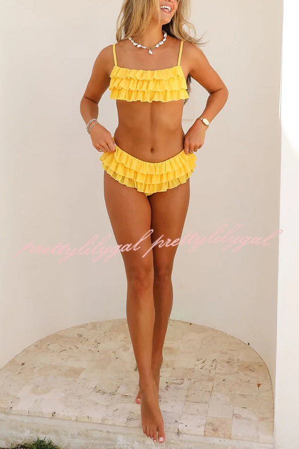 Sweet Summer Mood Tiered Ruffle Design Stretch Bikini Swimsuit