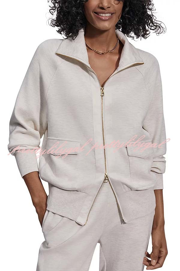 Lissett Zip-Through Long Sleeve Loose Sweatshirt and Elastic Waist Pocket Jogger Set