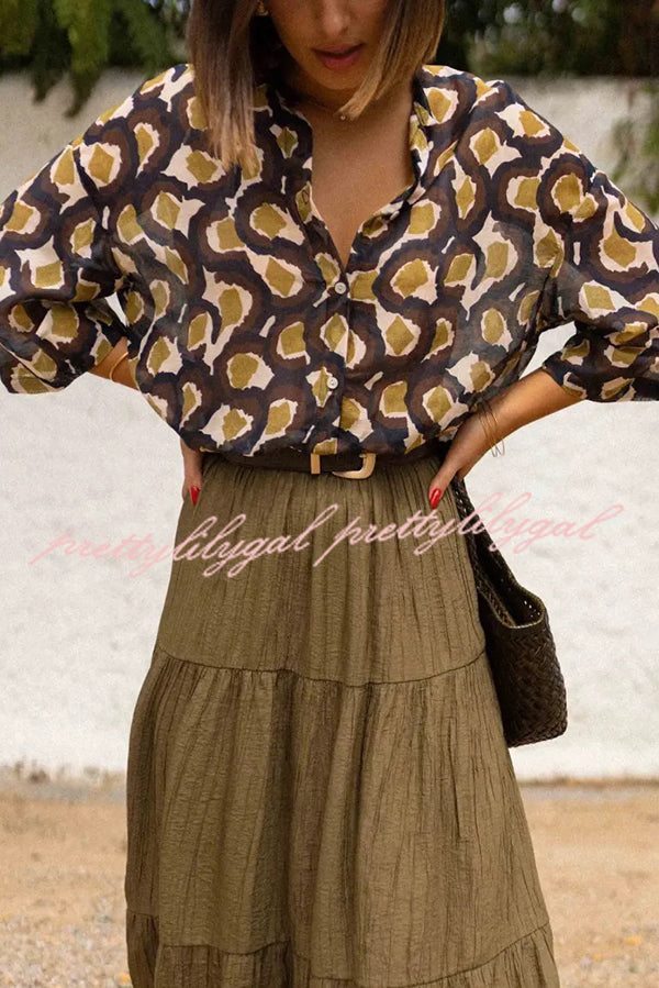 Unique Printed Lapel Button-down Loose Casual Shirt