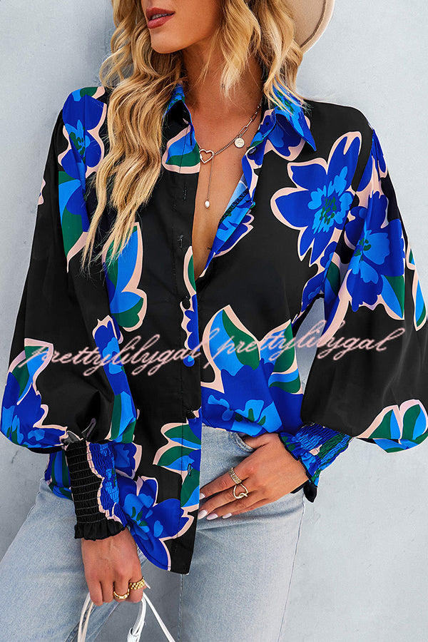 Contrast Unique Print Button Down Long Sleeved Shirt