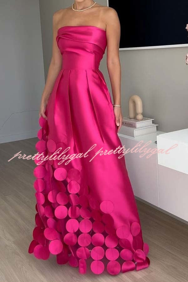 Luxurious Poise Satin Spliced mesh Polka-dot Fabric Off Shoulder Formal Maxi Dress