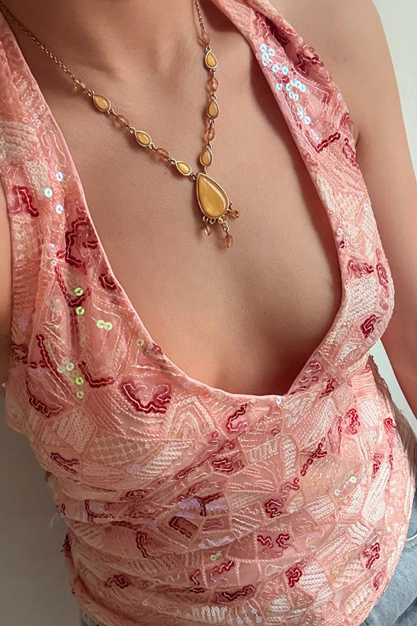 Fashion Sequined Casual V-neck Backless Slim Vest