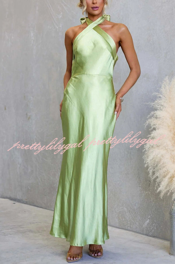 Satin Fashion Halter Backless Slim Elegant Maxi Dress