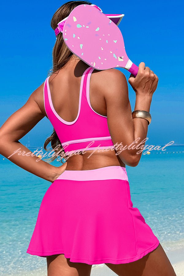 Fashion Contrast Color Stretch Sports Two-piece Bikini Swimsuit