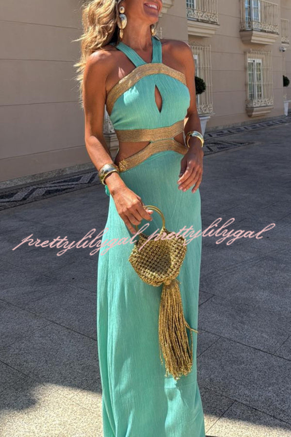 Avery Gold-rimmed Bamboo Cutout Back Tie-up Maxi Dress