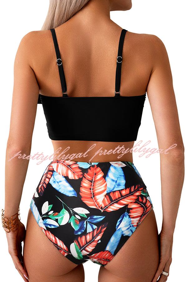 Gracie Bow Twist Design Printed High Rise Bikini Swimsuit