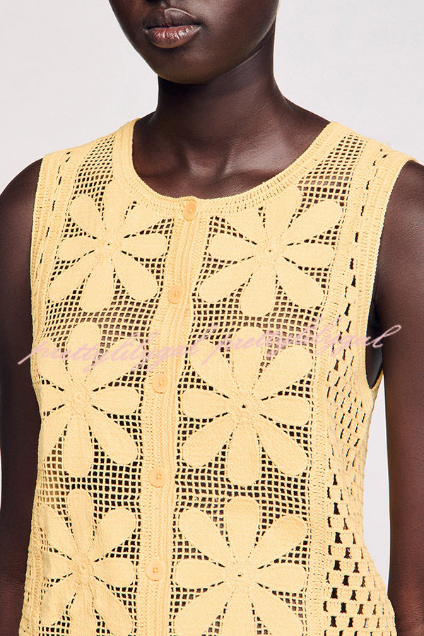 Fashion Embroidered Hollow Sleeveless Round Neck Knitted Vest
