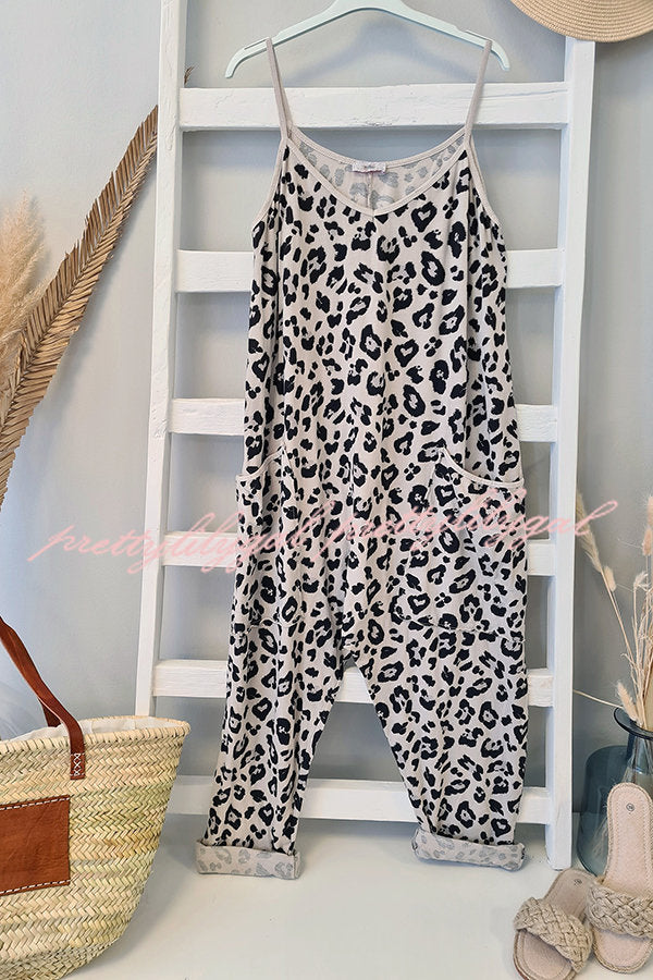 Kind and Casual Leopard Pocketed Relaxed Strap Jumpsuit