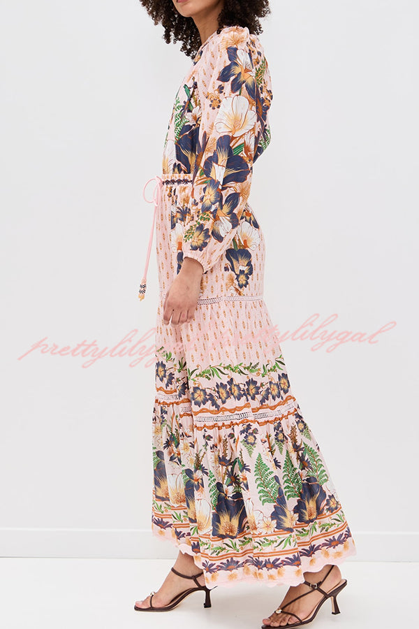 Dream Garden Unique Print One Shoulder Elastic Waist Pocket Maxi Dress