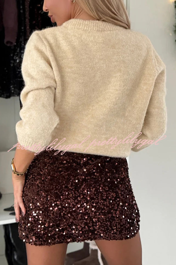 Polished Uptown Velvet Sequin High Rise Elastic Waist Mini Skirt