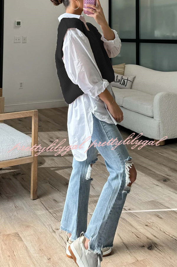 Solid Color V-neck Sleeveless Casual Loose Vest