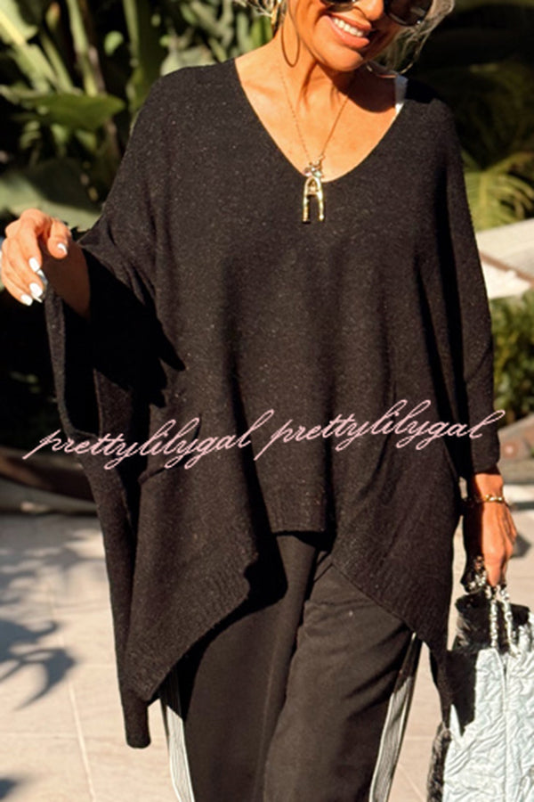 Fashion V-neck Loose Pocket Mid-length Knitted Sweater