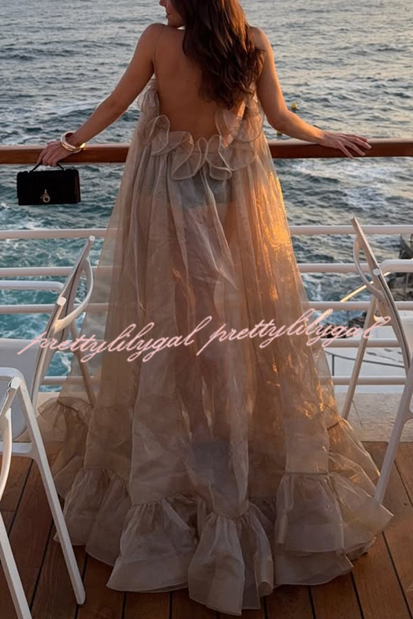 By The Sea Organza Ruffle High Low Hem Slip A-line Maxi Dress