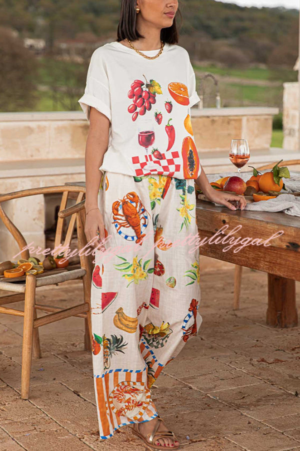 Unique Printed Round Neck Short Sleeve Loose T-Shirt