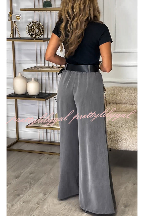 Sayla Pleated High Rise Elastic Waist Pocketed Wide Leg Pants