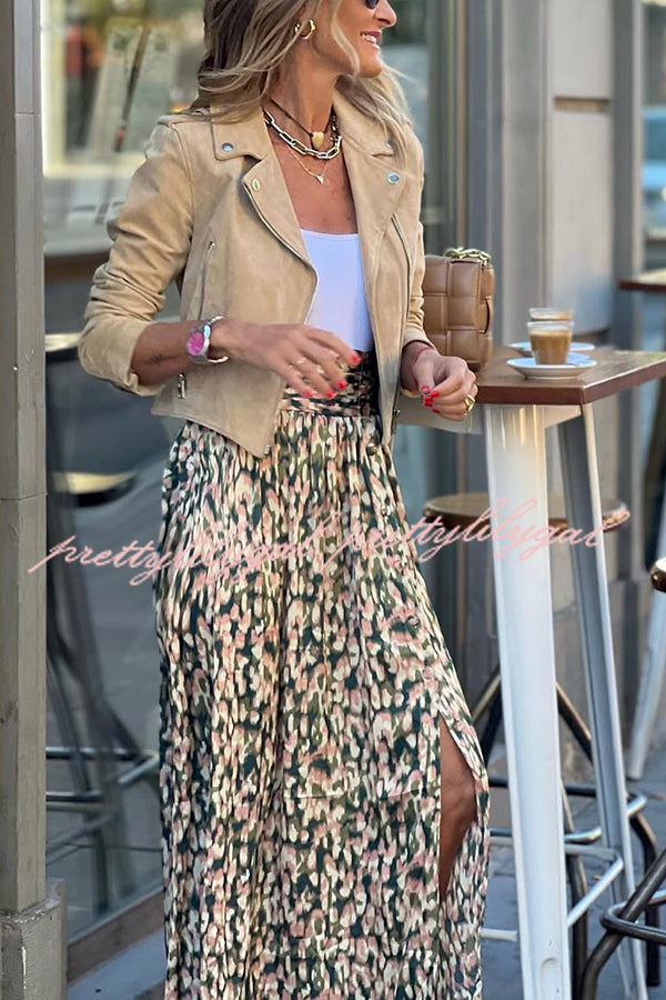 Unique Print High-Waisted Casual Slit Maxi Skirt