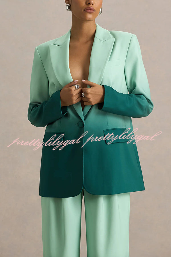 Enya Ombre Print Single Button Long Sleeve Lapel Loose Blazer