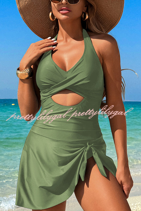 Fashionable Halterneck Waist Hollow Stretch One-piece Swimsuit