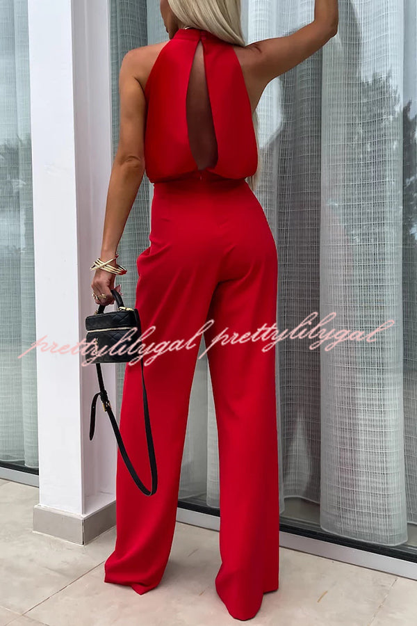 Fashionable Solid Color Sleeveless Hollow Slim Fit Jumpsuit