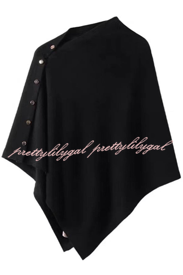 Women Cashmere Knit Shrug Bolero Side Button Detail Lightweight Shawl  Poncho