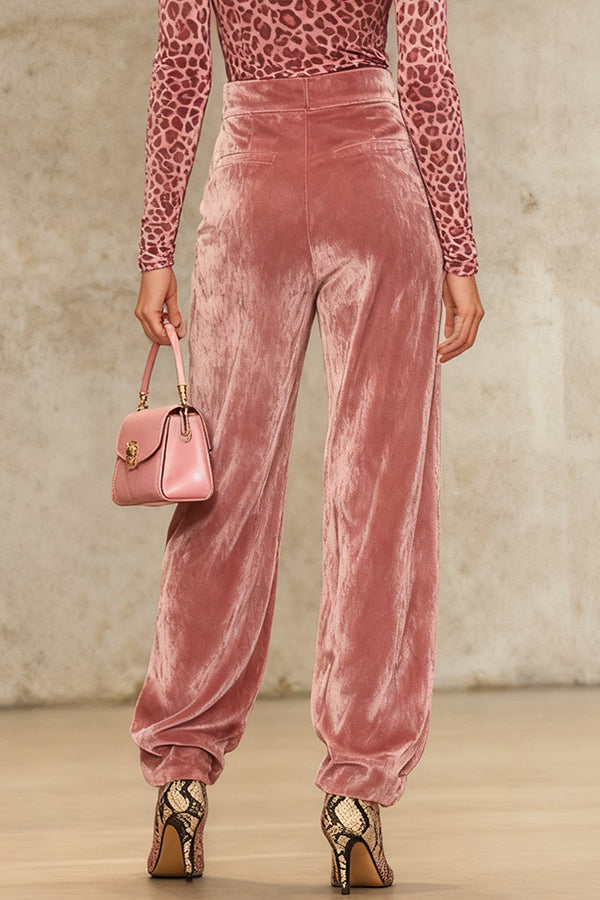 Solid Color Velvet Casual Pocket Loose Straight Leg Pants