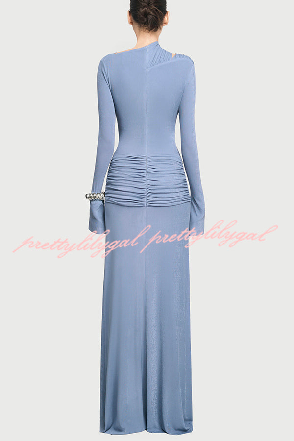 Stylish Long-sleeved Slim-fit Pleated Elegant Maxi Dress