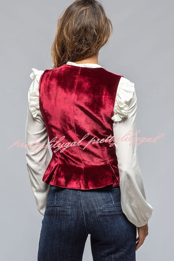 Retro Gold Velvet V-neck Sleeveless Vest