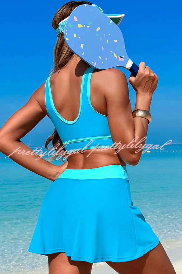 Fashion Contrast Color Stretch Sports Two-piece Bikini Swimsuit