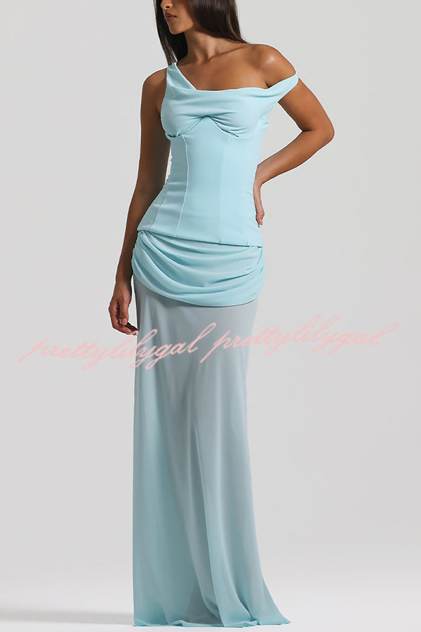 Sculptural Elegance One Shoulder Removable Corset Drape Maxi Dress