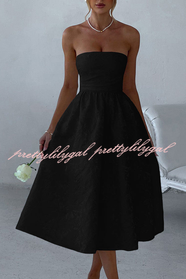 Jacquard Fabric Strapless Open Back Elegant Slim Midi Dress