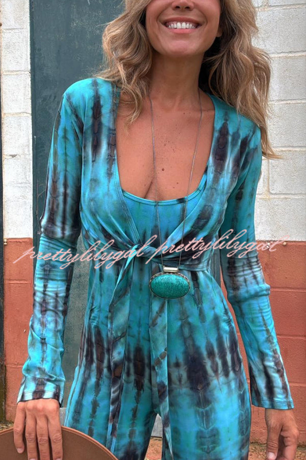 Exclusive Style Tie-dye Print Long Sleeve Tie-up Crop Cardigan