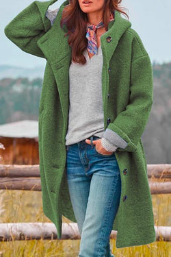 Casual Solid Color Hooded Single Breasted Wool Coat