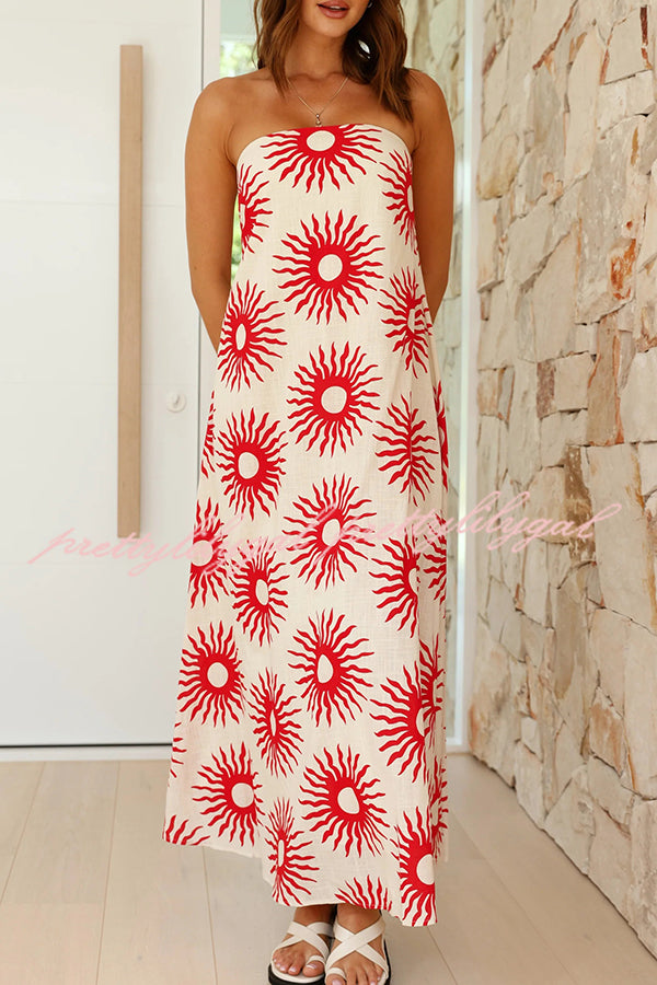 Sandy Silhouette Unique Print Strapless A-line Maxi Dress