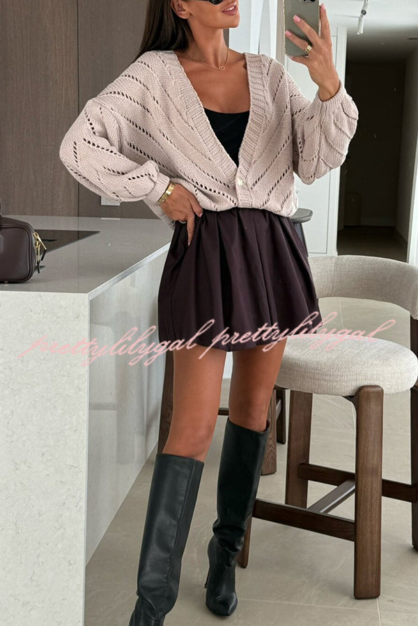 Fashion Hollow Knitted V-neck Button Loose Cardigan