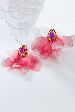 Bohemian Drop-shaped Diamond Fabric Floral Earrings