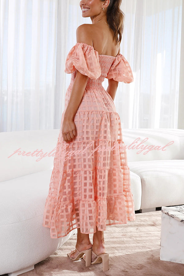 Solid Color Off-shoulder Lantern Sleeve Patchwork Midi Dress