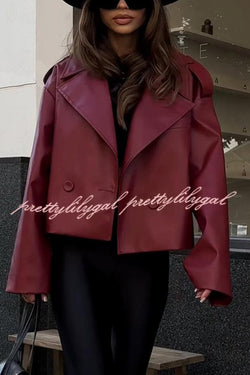 Stylish Lapel Long Sleeve Retro Loose Leather Jacket